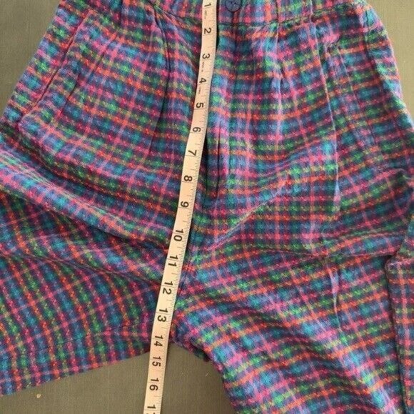 VTG 80s Heirloom Seersucker Barrel Pant Carrot Fit Colorful Plaid Elastic Waist - Picture 7 of 12